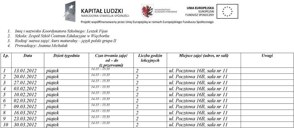 Prowadzący: Joanna Michalak Projekt współfinansowany przez Unię Europejską w ramach Europejskiego Funduszu Społecznego 1 13.