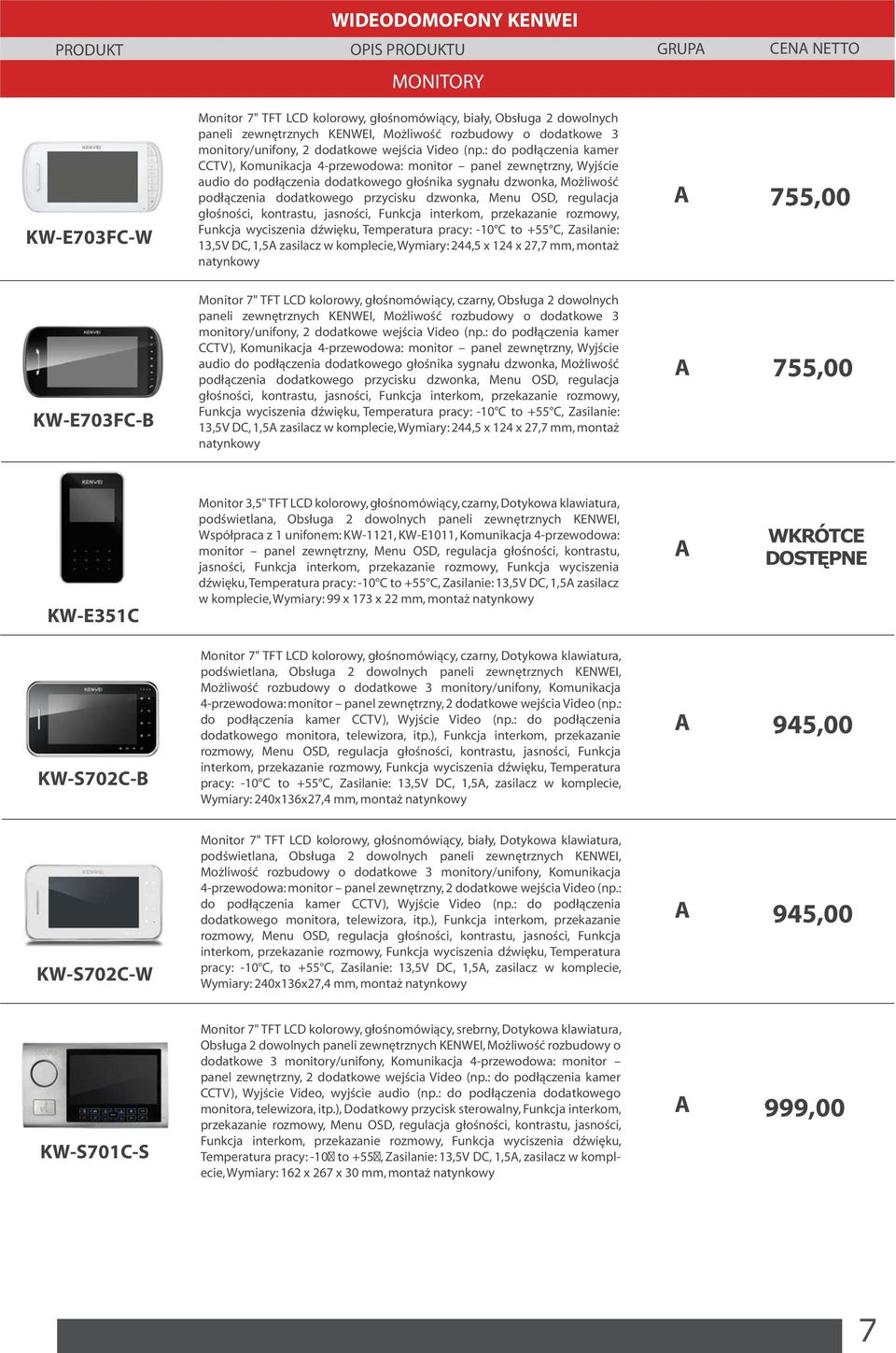 : do podłączenia kamer CCTV), Komunikacja 4-przewodowa: monitor panel zewnętrzny, Wyjście audio do podłączenia dodatkowego głośnika sygnału dzwonka, Możliwość podłączenia dodatkowego przycisku