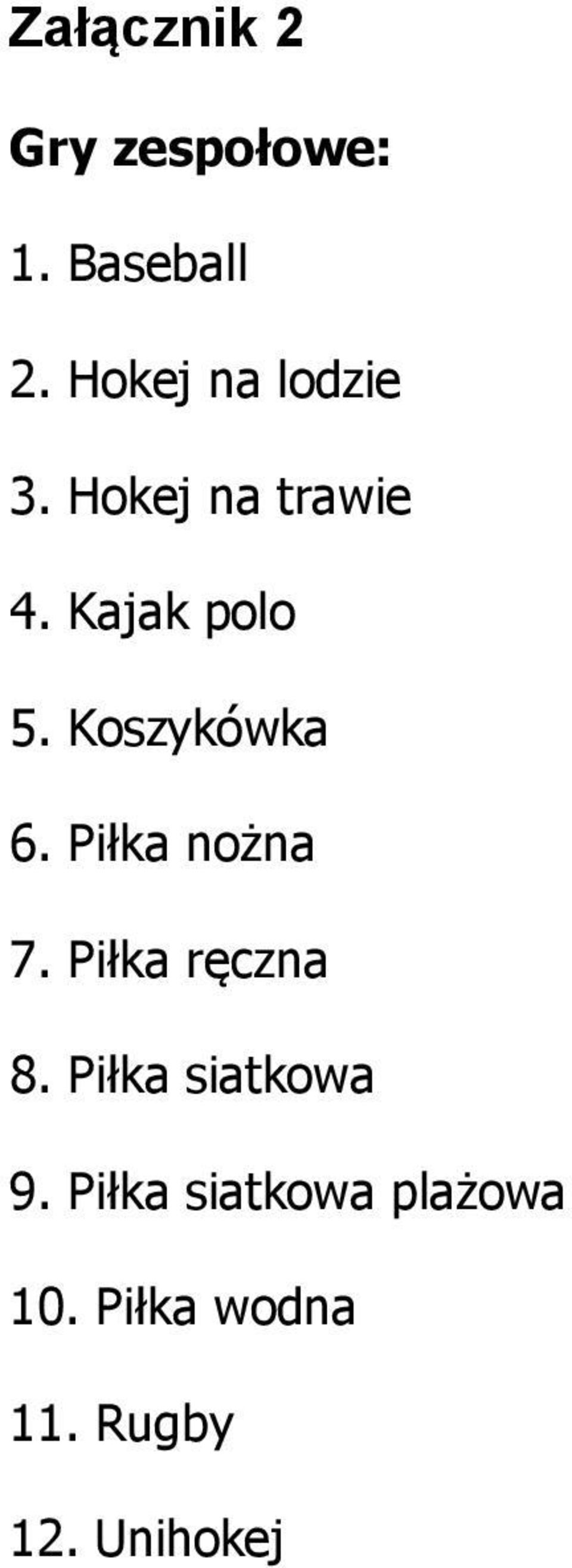 Koszykówka 6. Piłka nożna 7. Piłka ręczna 8.