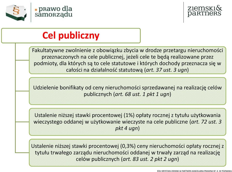 3 ugn) Udzielenie bonifikaty od ceny nieruchomości sprzedawanej na realizację celów publicznych (art. 68 ust.