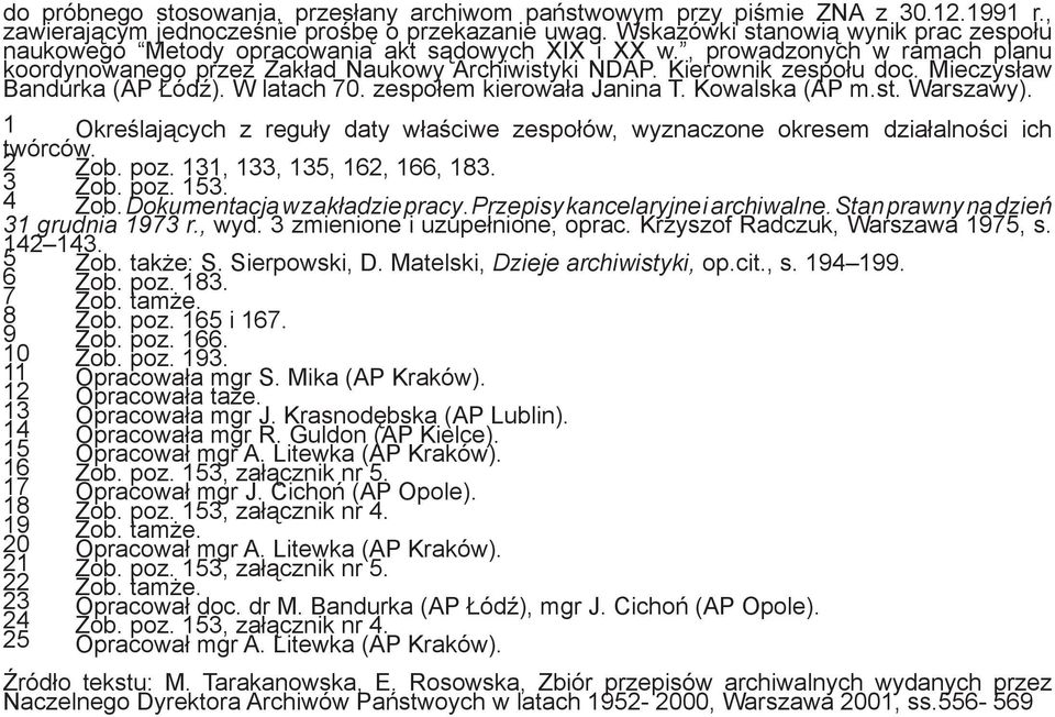 Mieczysław Bandurka (AP Łódź). W latach 70. zespołem kierowała Janina T. Kowalska (AP m.st. Warszawy). 1 Określających z reguły daty właściwe zespołów, wyznaczone okresem działalności ich twórców.