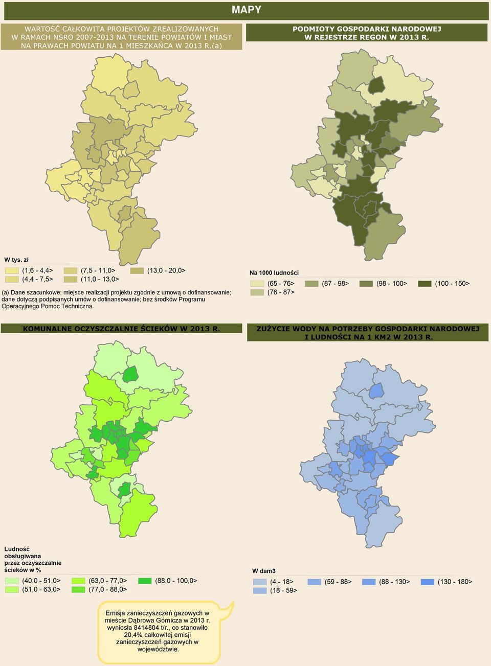 Techniczna. Emisja zanieczyszczeń gazowych w mieście Dąbrowa Górnicza w 2013 r.