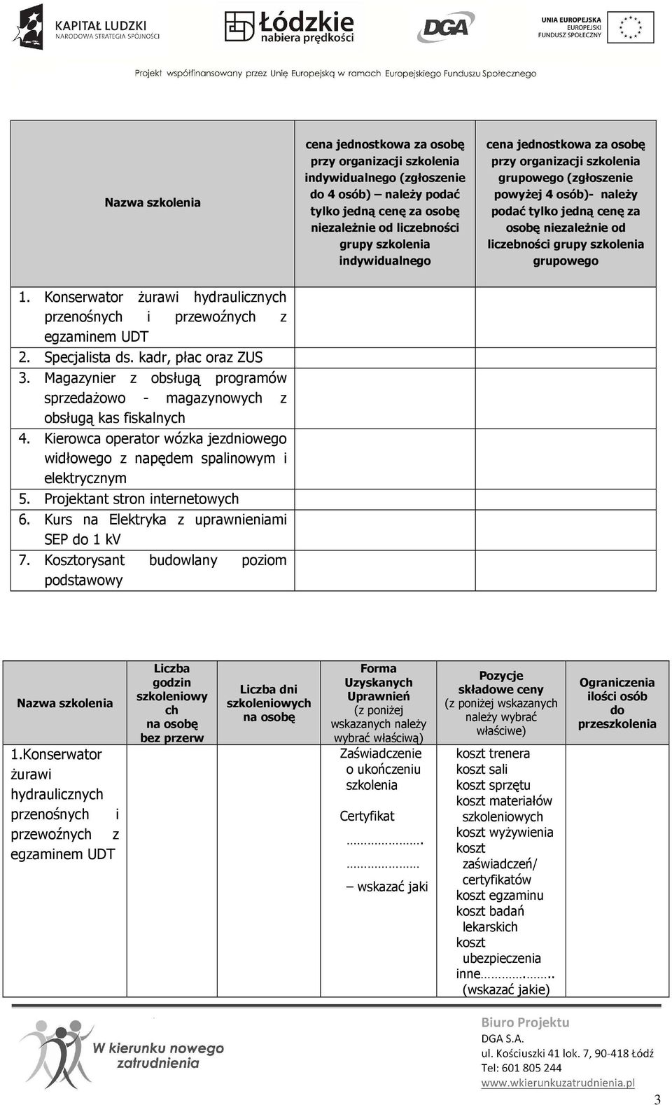 Konserwator żurawi hydraulicznych przenośnych i przewoźnych z egzaminem UDT 2. Specjalista ds. kadr, płac oraz ZUS 3.
