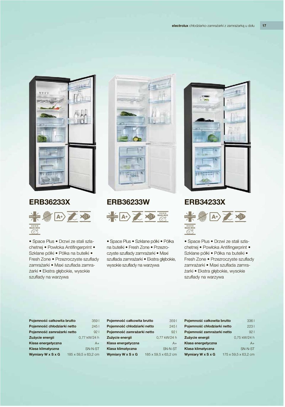 Ekstra głębokie, wysokie Space Plus Drzwi ze stali szlachetnej Powłoka Antifingerprint Szklane półki Półka na butelki Fresh Zone Przezroczyste szuflady zamrażarki Maxi szuflada zamrażarki Ekstra