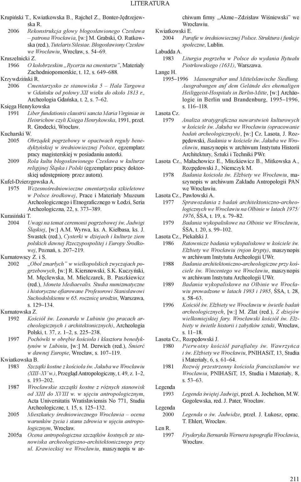 2006 Cmentarzysko ze stanowiska 5 Hala Targowa w Gdańsku od połowy XII wieku do około 1813 r., Archeologia Gdańska, t. 2, s. 7 62.