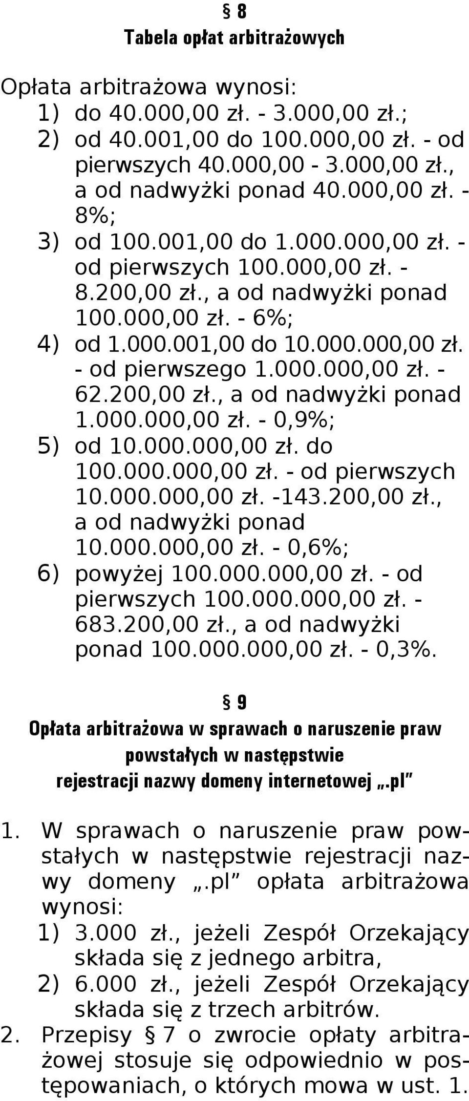 200,00 zł., a od nadwyżki ponad 1.000.000,00 zł. - 0,9%; 5) od 10.000.000,00 zł. do 100.000.000,00 zł. - od pierwszych 10.000.000,00 zł. -143.200,00 zł., a od nadwyżki ponad 10.000.000,00 zł. - 0,6%; 6) powyżej 100.