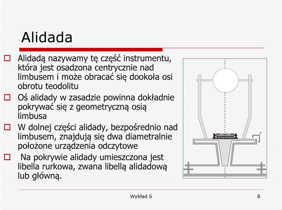 W dolnej części alidady, bezpośrednio nad limbusem, znajdują się dwa diametralnie położone urządzenia