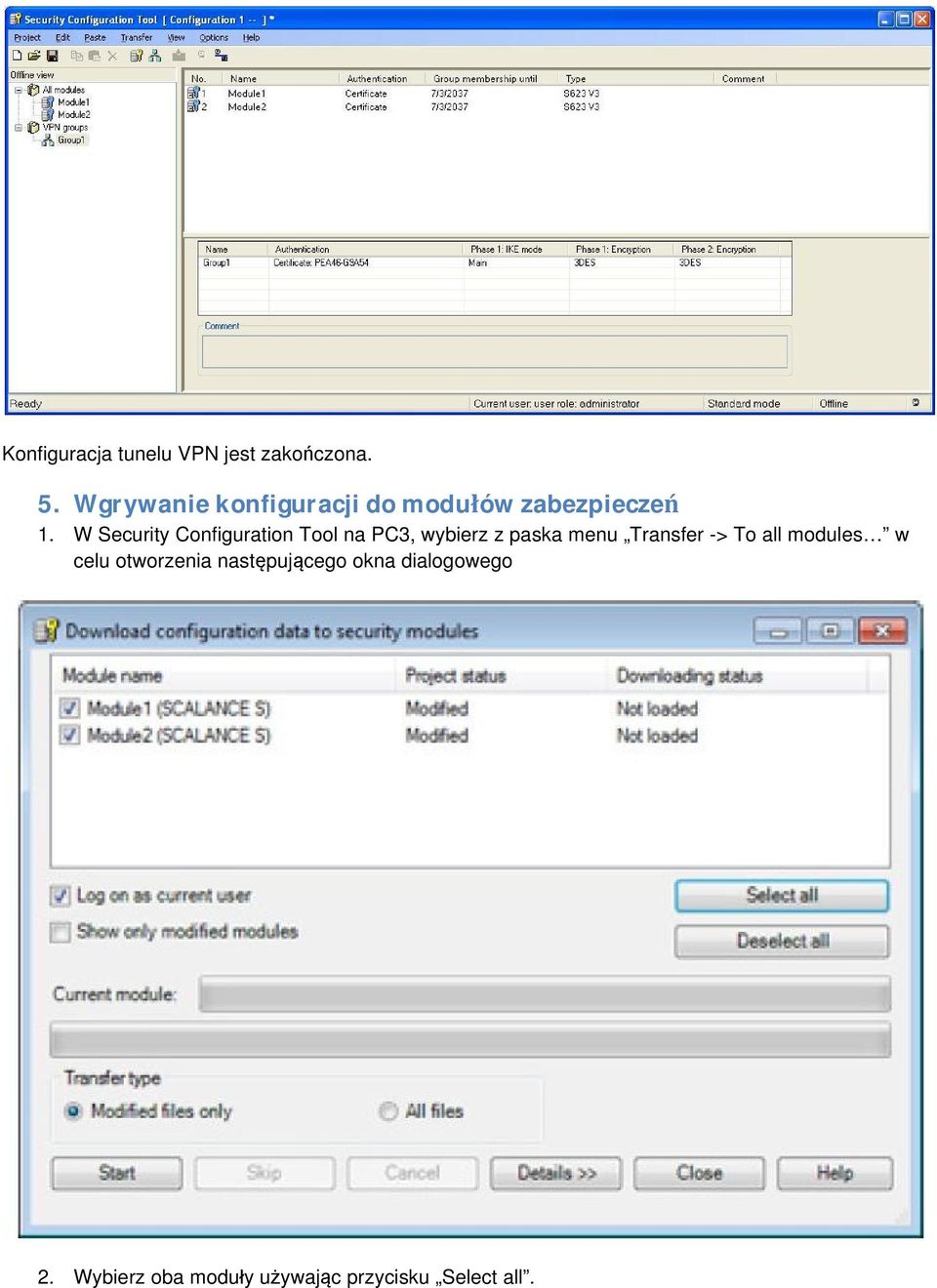 W Security Configuration Tool na PC3, wybierz z paska menu Transfer ->