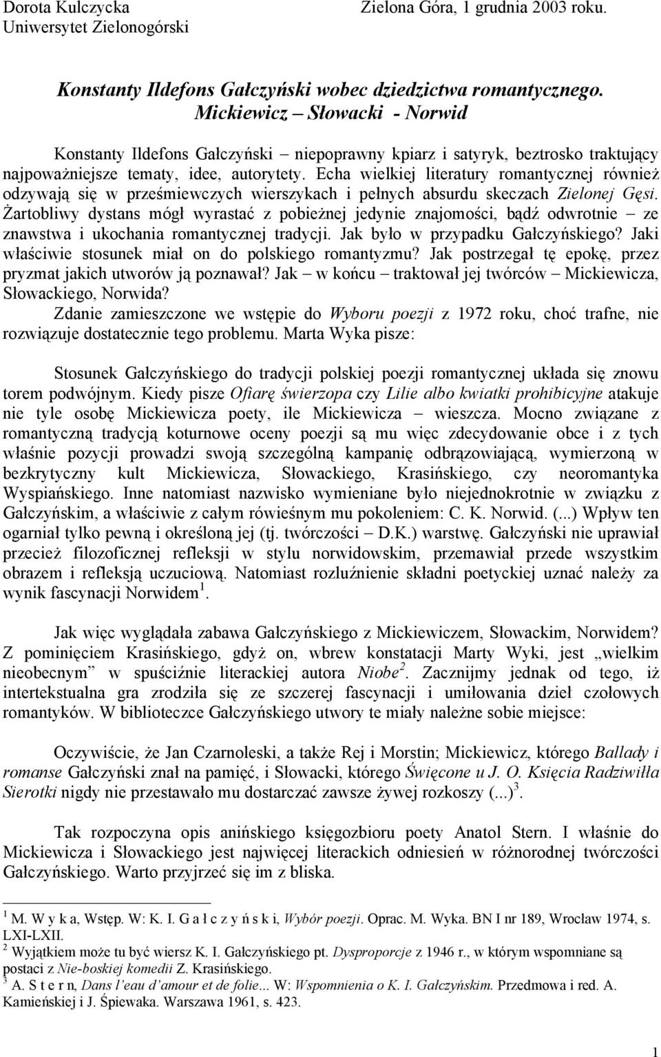 Konstanty Ildefons Gałczyński Wobec Dziedzictwa Romantycznego