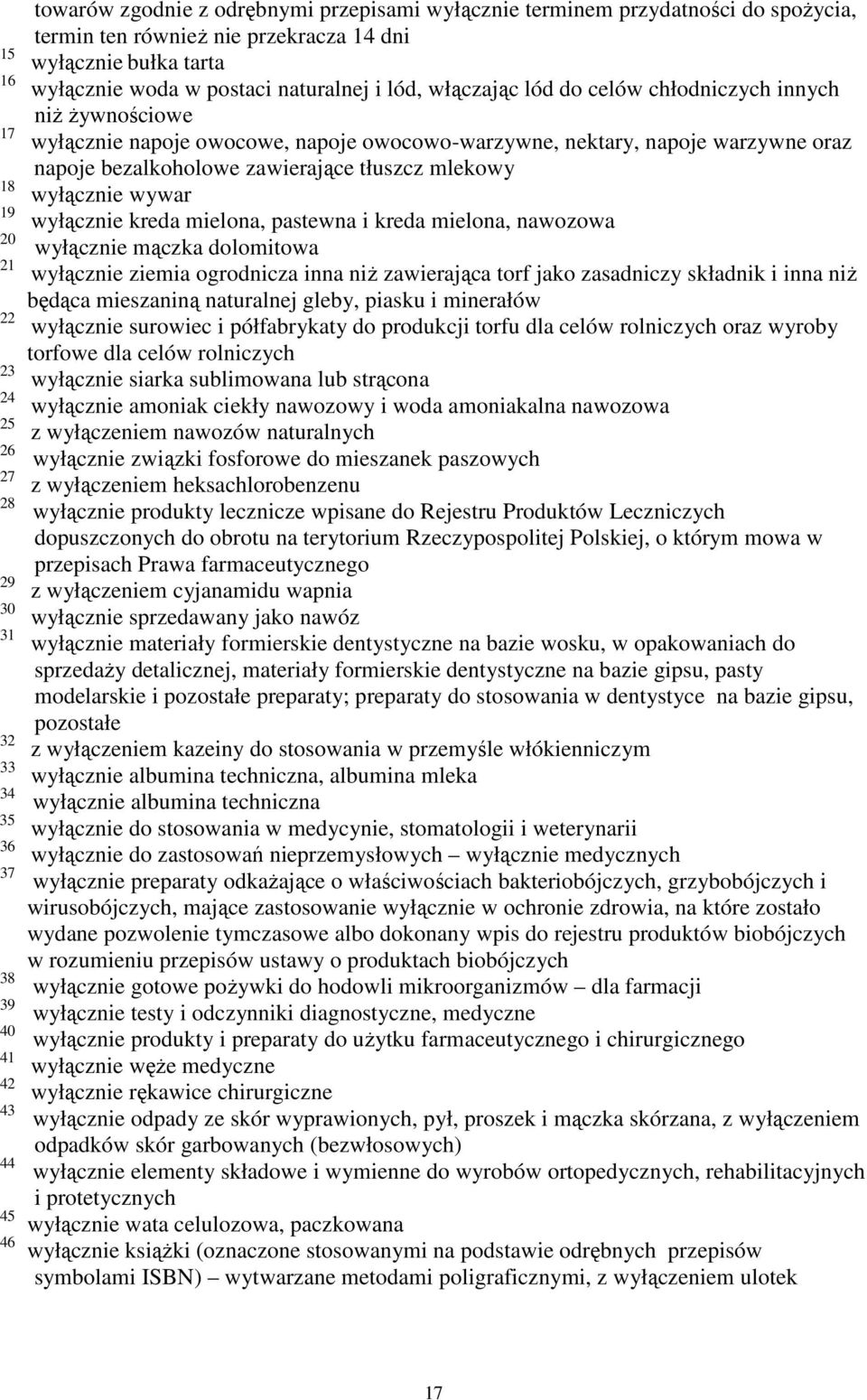 nektary, napoje warzywne oraz napoje bezalkoholowe zawierające tłuszcz mlekowy wyłącznie wywar wyłącznie kreda mielona, pastewna i kreda mielona, nawozowa wyłącznie mączka dolomitowa wyłącznie ziemia