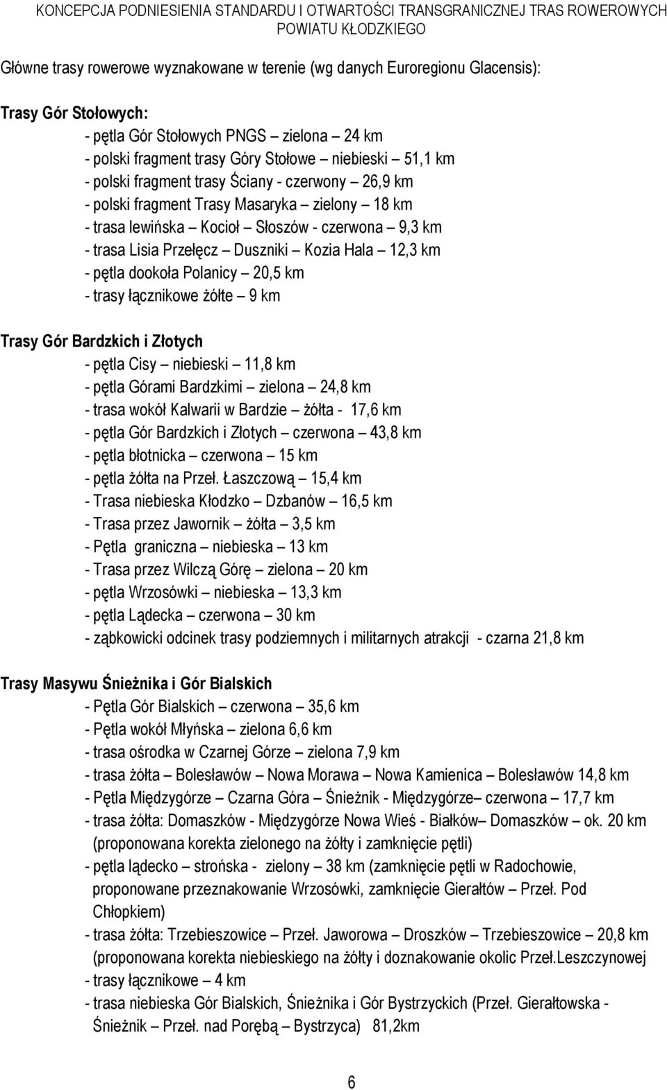 pętla dookoła Polanicy 20,5 km - trasy łącznikowe żółte 9 km Trasy Gór Bardzkich i Złotych - pętla Cisy niebieski 11,8 km - pętla Górami Bardzkimi zielona 24,8 km - trasa wokół Kalwarii w Bardzie