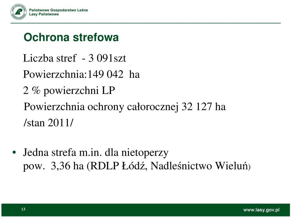 ochrony całorocznej 32 127 ha /stan 2011/ Jedna strefa