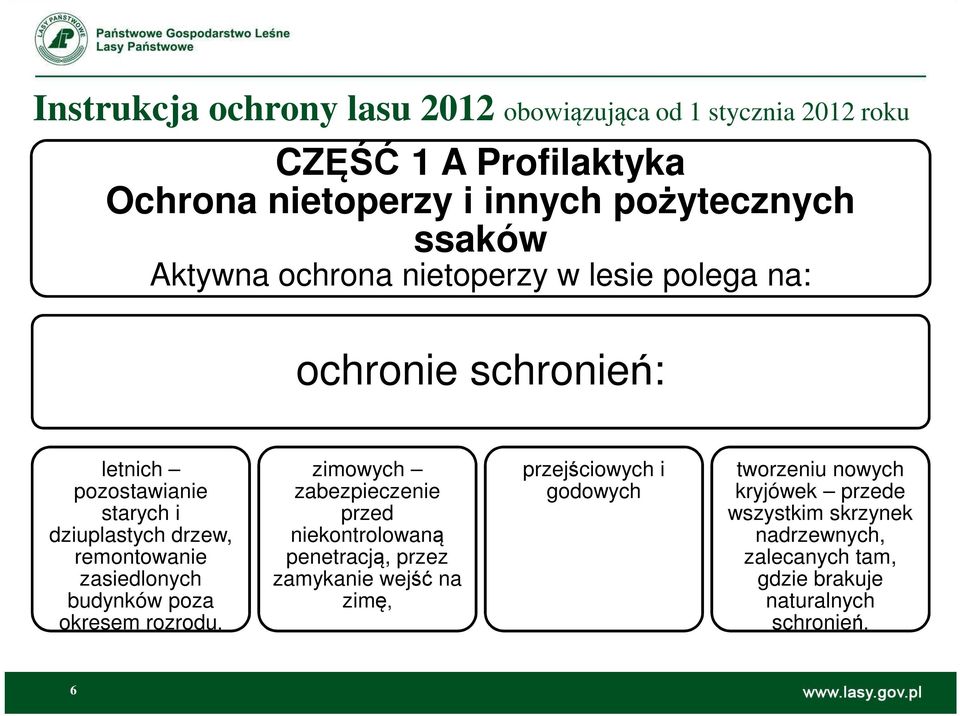 zasiedlonych budynków poza okresem rozrodu, zimowych zabezpieczenie przed niekontrolowaną penetracją, przez zamykanie wejść na zimę,