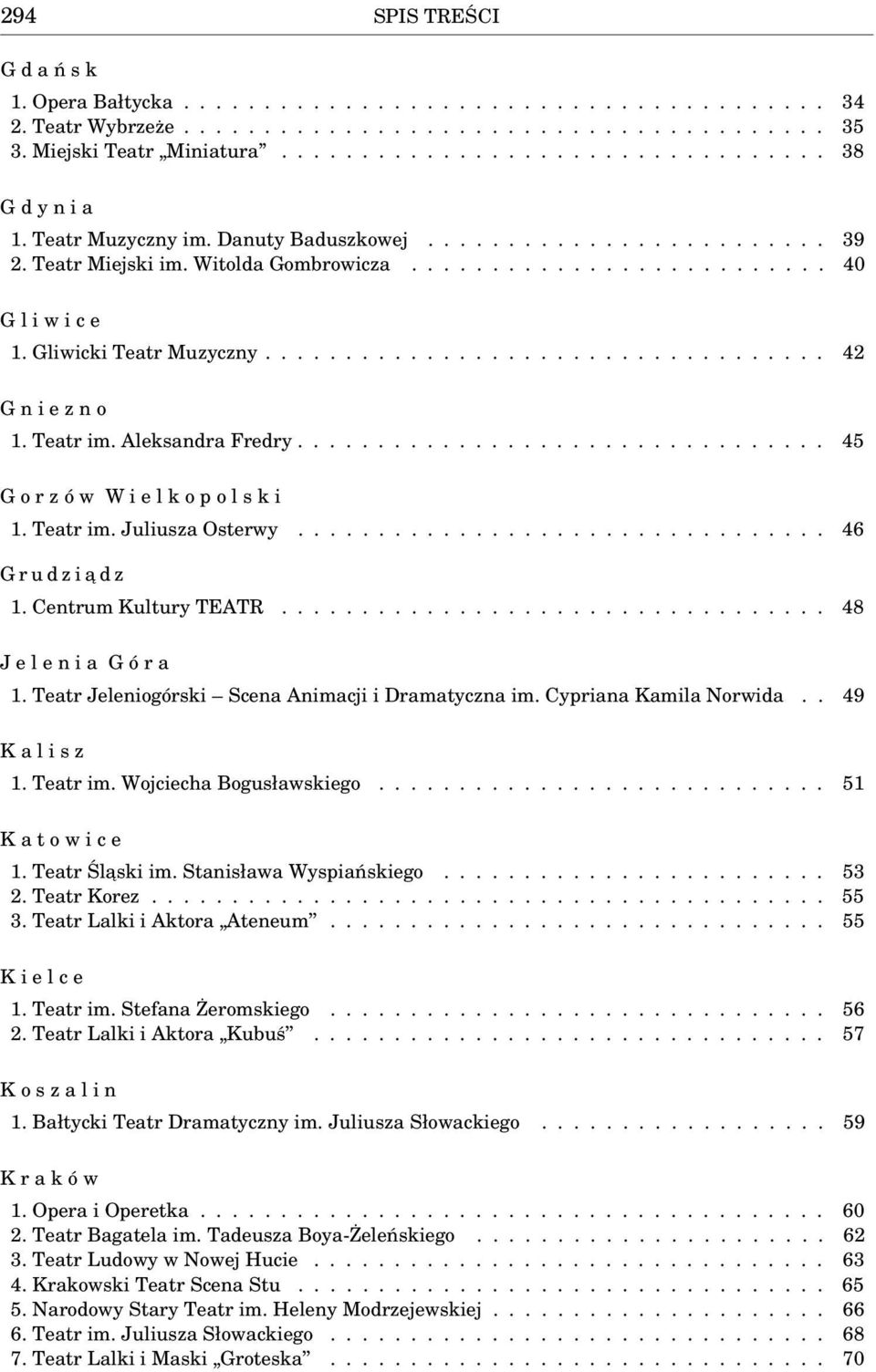 Teatr im. Aleksandra Fredry................................. 45 G o r z ó w W i e l k o p o l s k i 1. Teatr im. Juliusza Osterwy................................. 46 G r u d z i a d z 1.