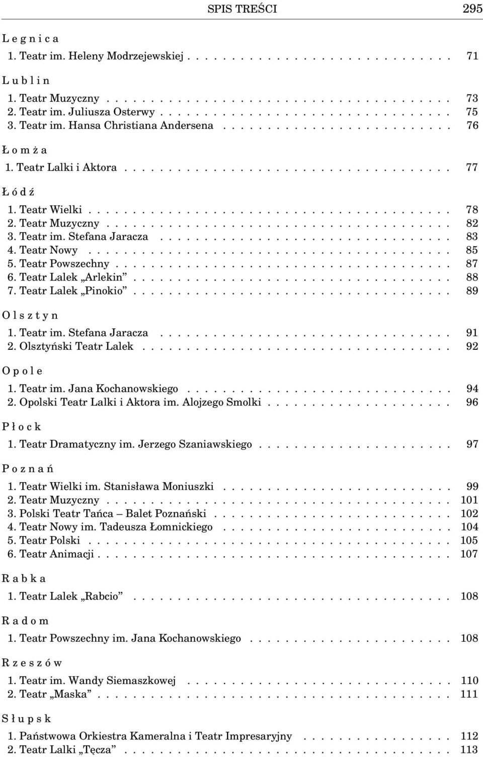 Teatr Muzyczny....................................... 82 3. Teatr im. Stefana Jaracza................................. 83 4. Teatr Nowy......................................... 85 5. Teatr Powszechny.