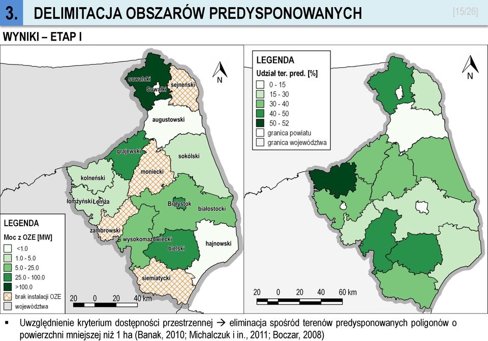 spośród terenów predysponowanych poligonów o powierzchni