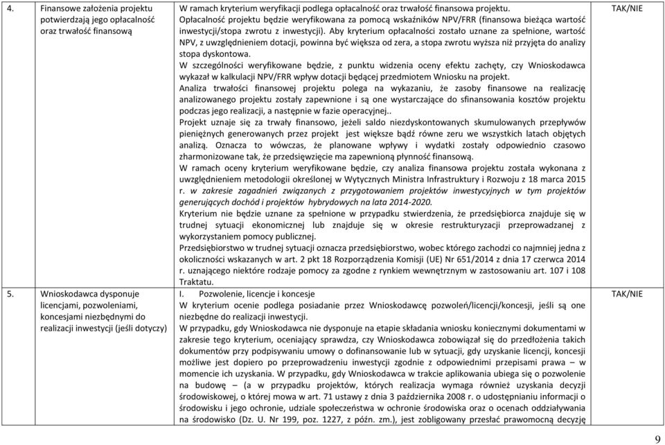 Opłacalność projektu będzie weryfikowana za pomocą wskaźników NPV/FRR (finansowa bieżąca wartość inwestycji/stopa zwrotu z inwestycji).