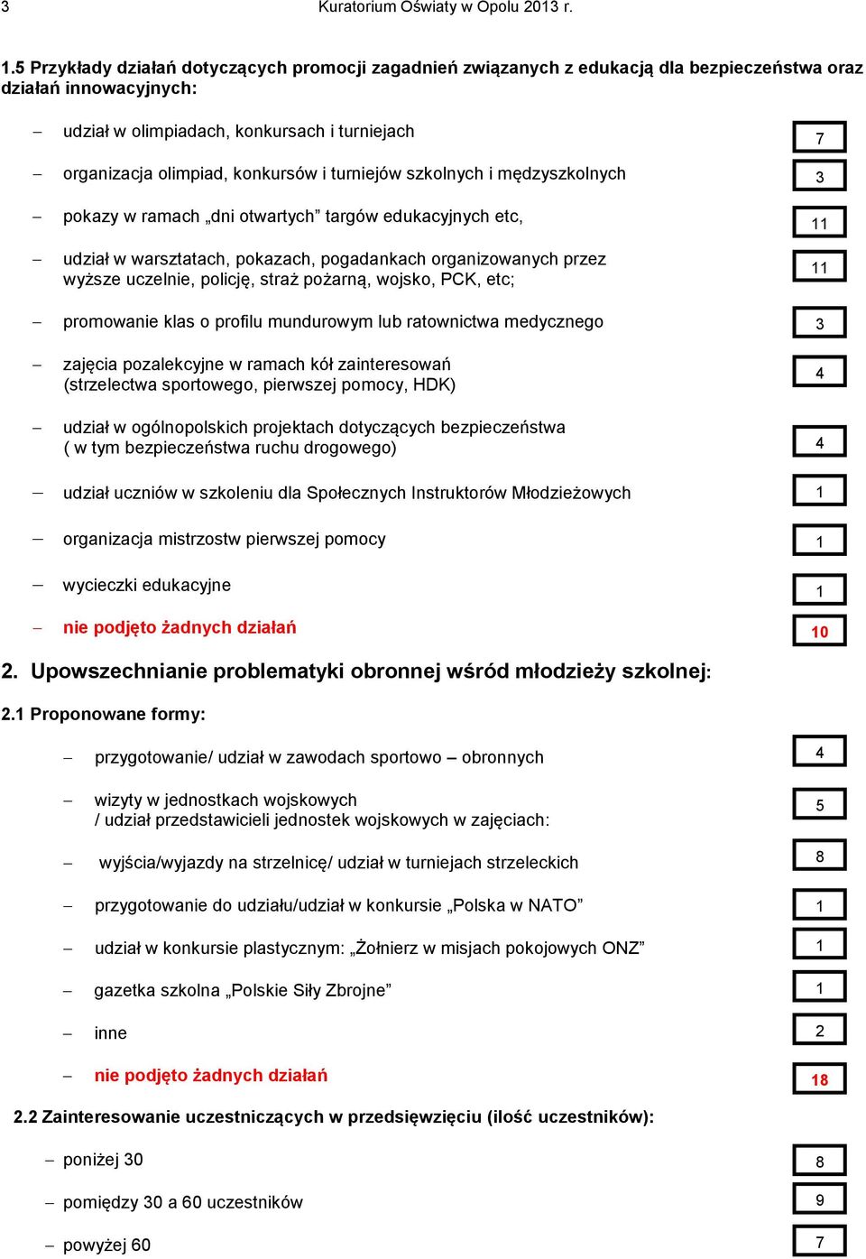 turniejów szkolnych i mędzyszkolnych pokazy w ramach dni otwartych targów edukacyjnych etc, udział w warsztatach, pokazach, pogadankach organizowanych przez wyższe uczelnie, policję, straż pożarną,