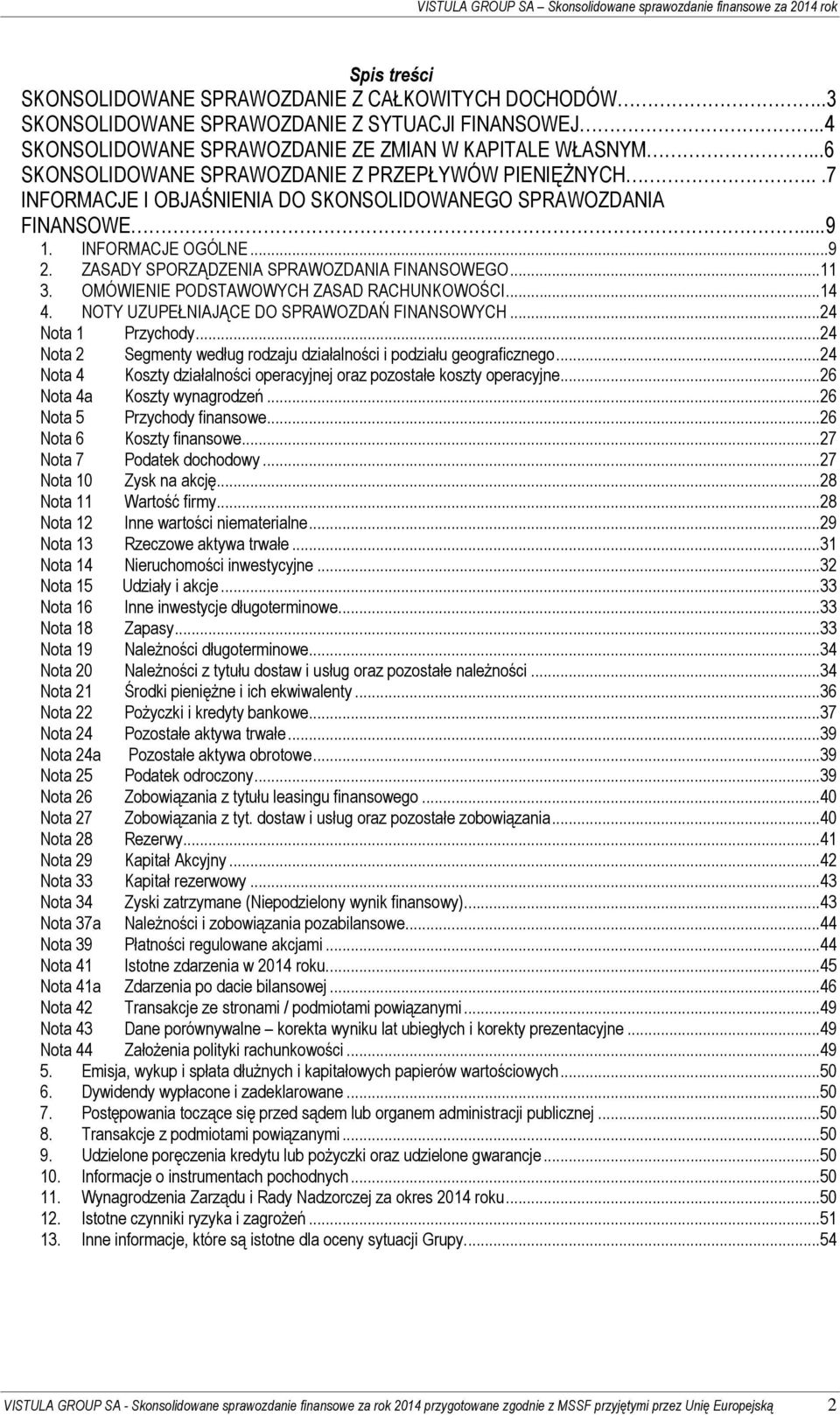 INFORMACJE OGÓLNE...9 2. ZASADY SPORZĄDZENIA SPRAWOZDANIA FINANSOWEGO...11 3. OMÓWIENIE PODSTAWOWYCH ZASAD RACHUNKOWOŚCI...14 4. NOTY UZUPEŁNIAJĄCE DO SPRAWOZDAŃ FINANSOWYCH...24 Nota 1 Przychody.