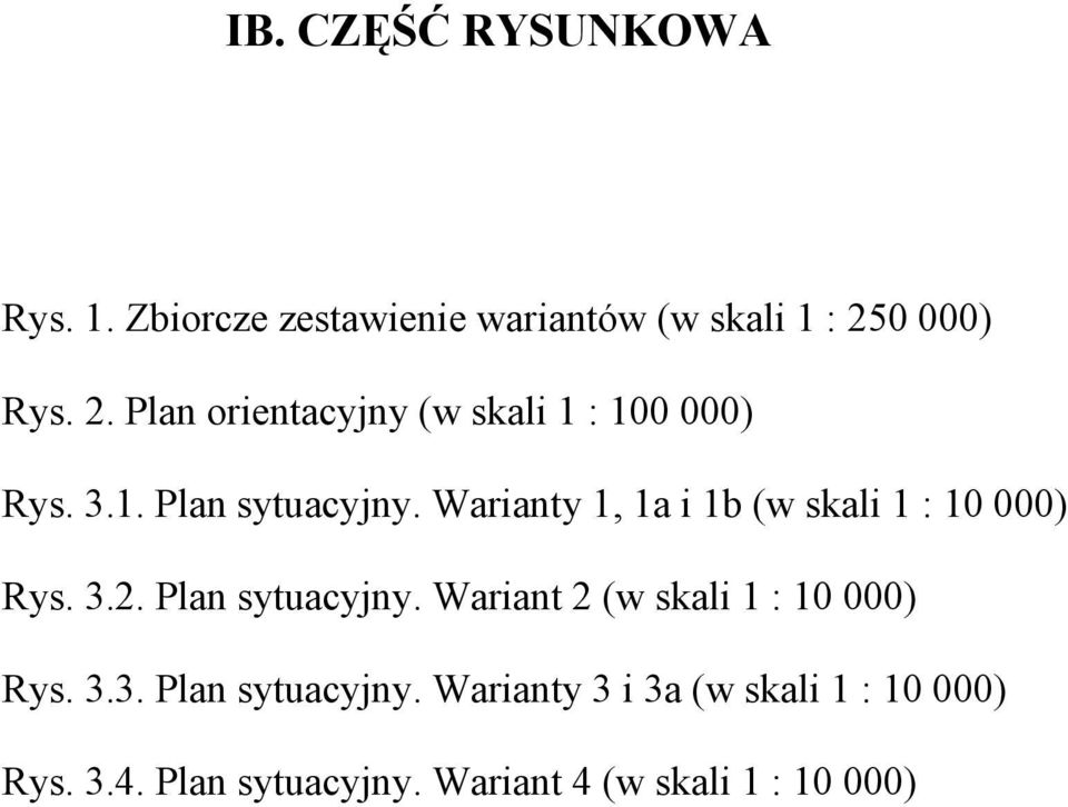 Warianty 1, 1a i 1b (w skali 1 : 10 000) Rys. 3.2. Plan sytuacyjny.
