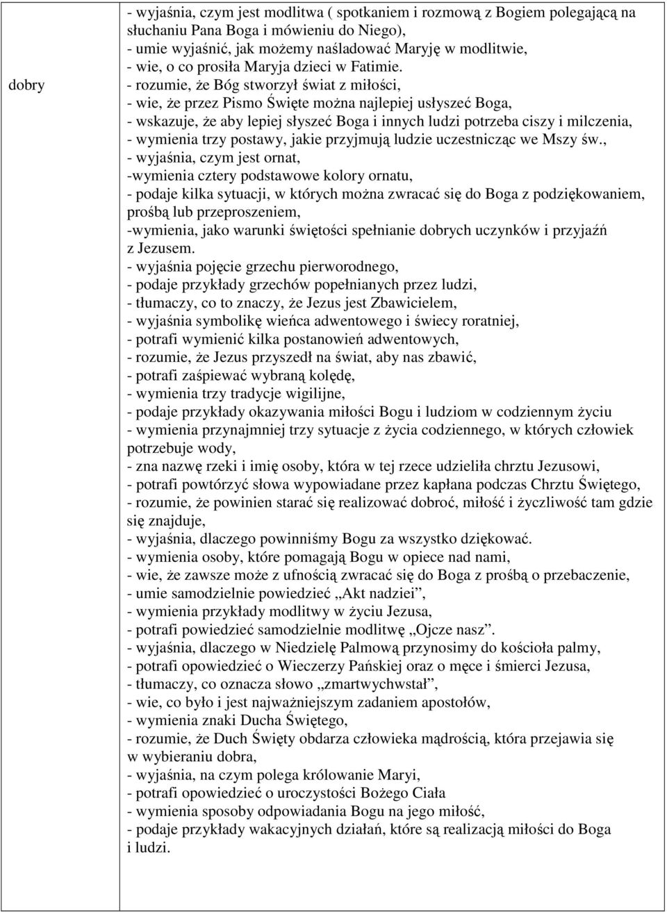 - rozumie, że Bóg stworzył świat z miłości, - wie, że przez Pismo Święte można najlepiej usłyszeć Boga, - wskazuje, że aby lepiej słyszeć Boga i innych ludzi potrzeba ciszy i milczenia, - wymienia