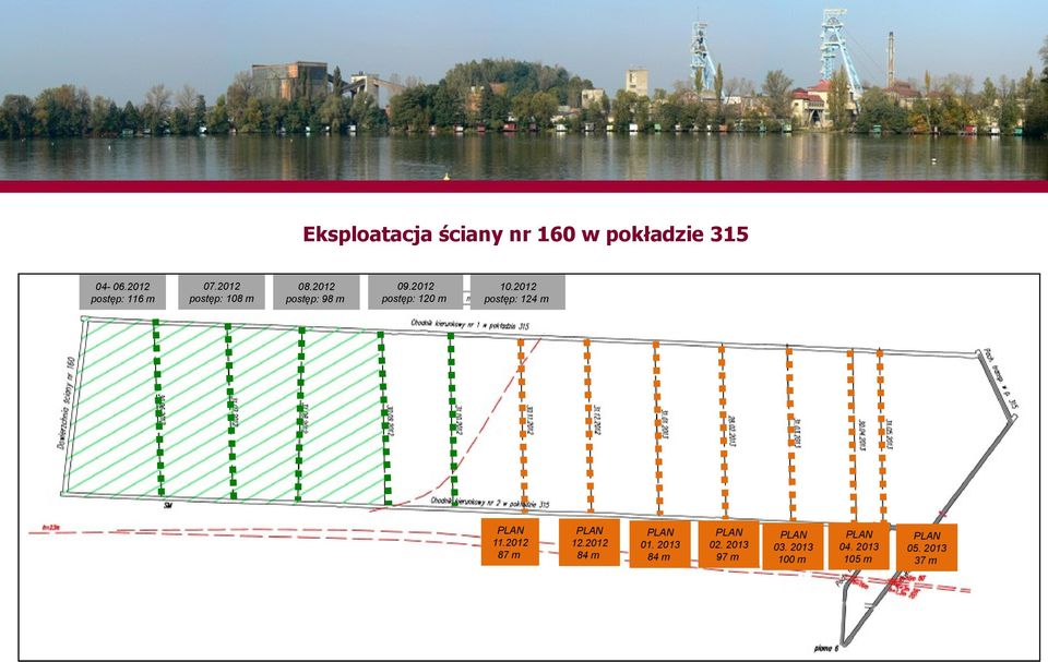 2012 postęp: 124 m PLAN 11.2012 87 m PLAN 12.2012 84 m PLAN 01.