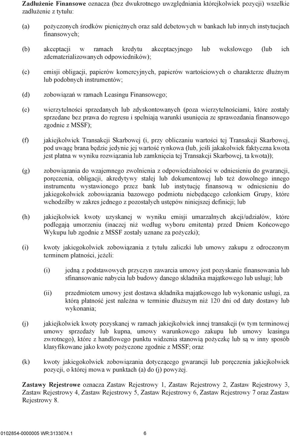 wartościowych o charakterze dłużnym lub podobnych instrumentów; zobowiązań w ramach Leasingu Finansowego; wierzytelności sprzedanych lub zdyskontowanych (poza wierzytelnościami, które zostały