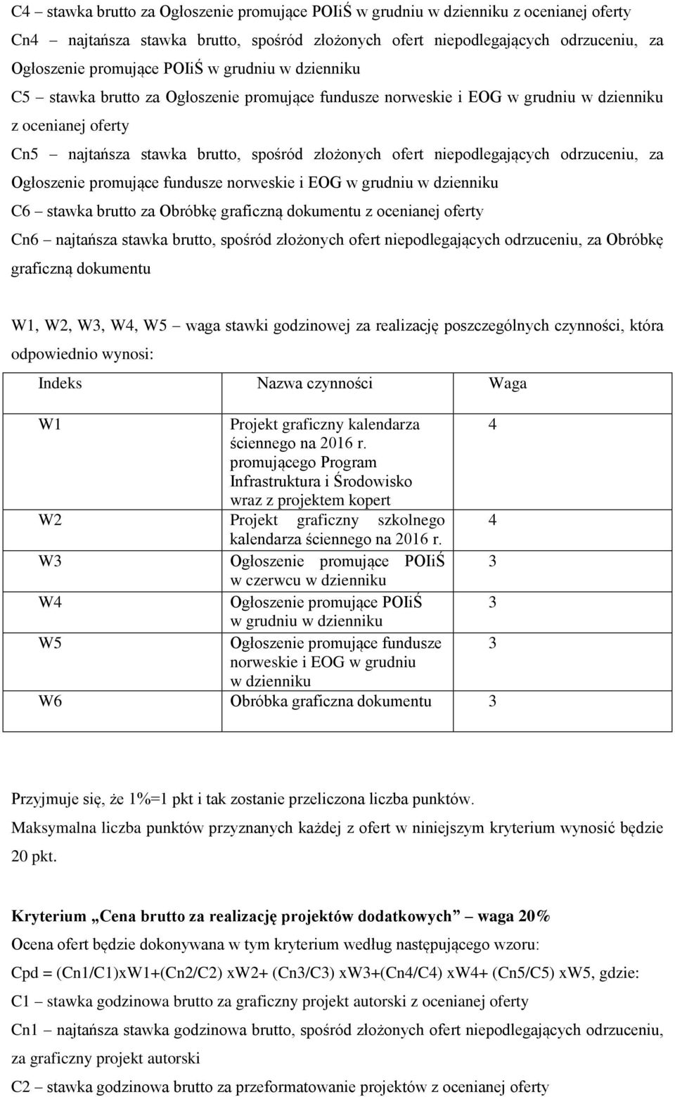 odrzuceniu, za Ogłoszenie promujące fundusze norweskie i EOG w grudniu w dzienniku C6 stawka brutto za Obróbkę graficzną dokumentu z ocenianej oferty Cn6 najtańsza stawka brutto, spośród złożonych