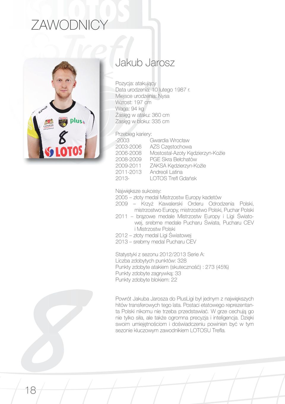 Kędzierzyn-Koźle 2008-2009 PGE Skra Bełchatów 2009-2011 ZAKSA Kędzierzyn-Koźle 2011-2013 Andreoli Latina 2013- LOTOS Trefl Gdańsk Największe sukcesy: 2005 złoty medal Mistrzostw Europy kadetów 2009