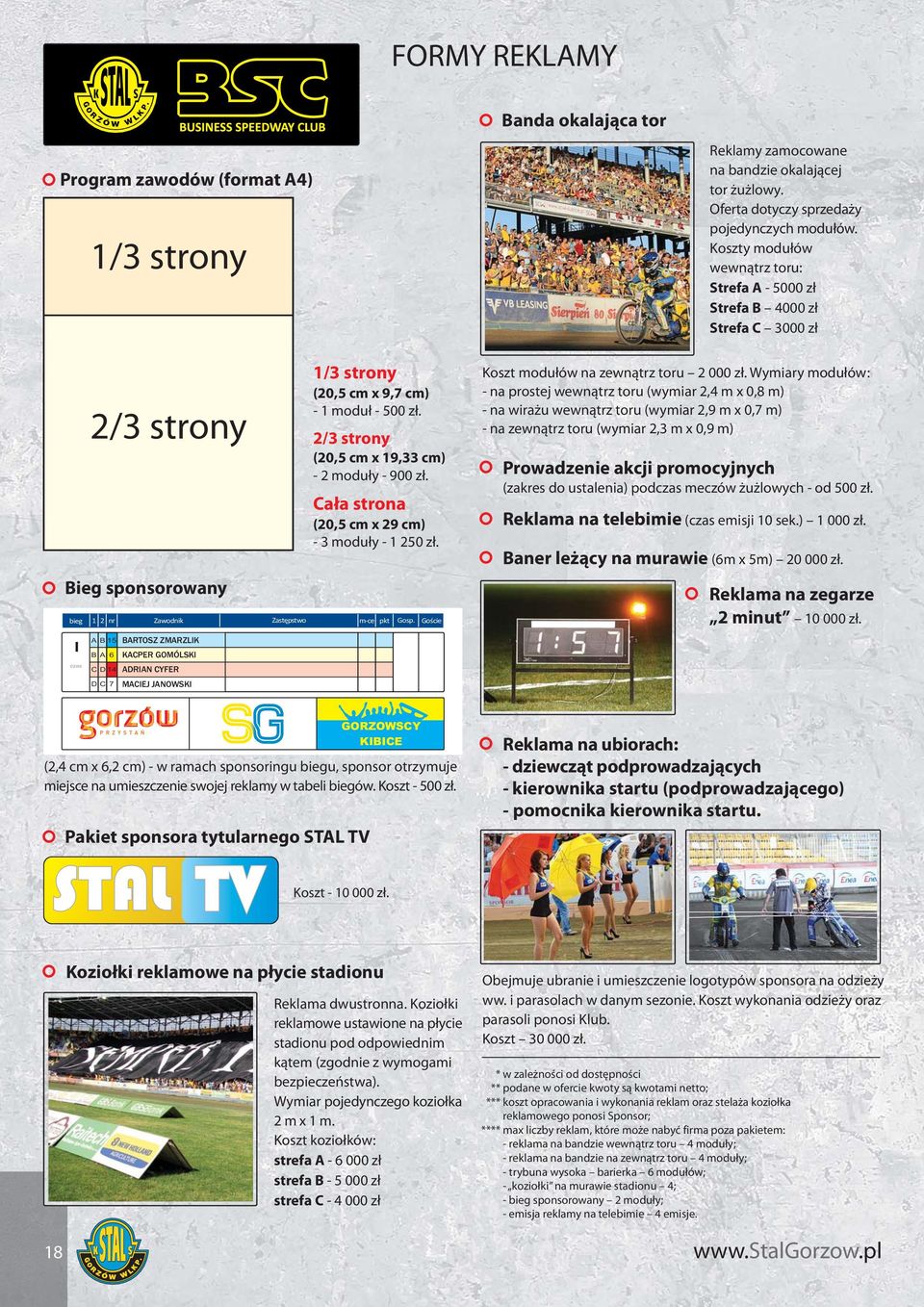 Goście I czas A B 5 BARTOSZ ZMARZLIK B A 6 KACPER GOMÓLSKI C D 4 ADRIAN CYFER D C 7 MACIEJ JANOWSKI Reklamy zamocowane na bandzie okalającej tor żużlowy. Oferta dotyczy sprzedaży pojedynczych modułów.