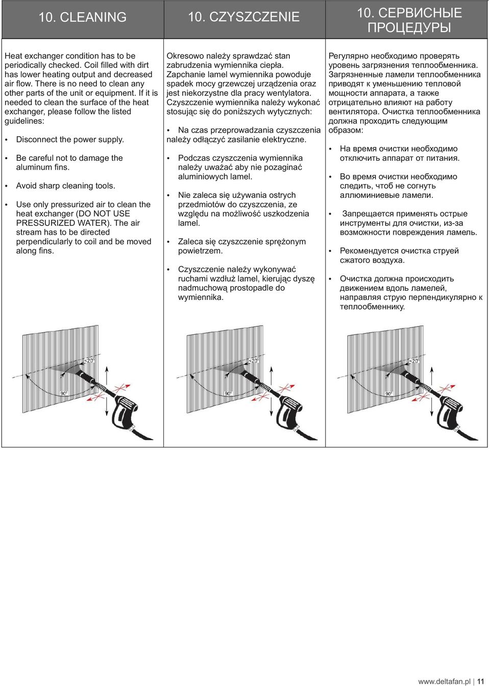 If it is needed to clean the surface of the heat exchanger, please follow the listed guidelines: Okresowo należy sprawdzać stan zabrudzenia wymiennika ciepła.