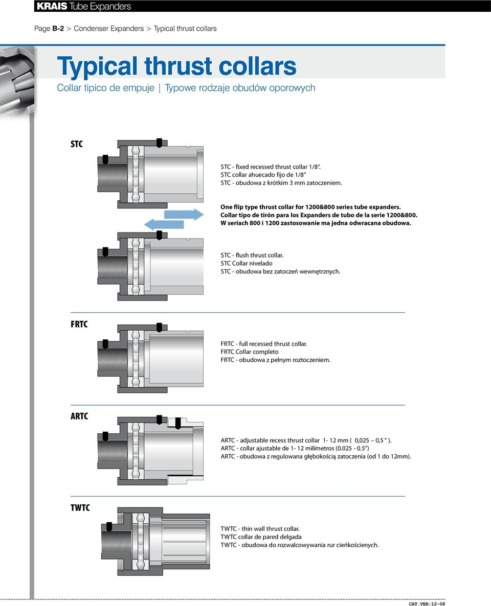Collar tipo de tirón para los Expanders de tubo de la serie 1200&800. W seriach 800 i 1200 zastosowanie ma jedna odwracana obudowa. STC - flush thrust collar.
