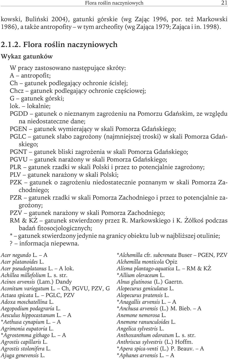 04), gatunki górskie (wg Zając 1996, por. też Markowski 1986), a także antropofity w tym archeofity (wg Zająca 1979; Zająca i in. 1998). 2.