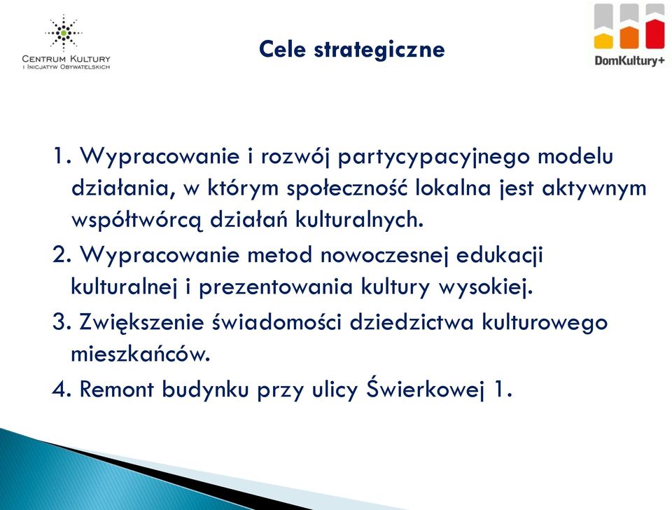 jest aktywnym współtwórcą działań kulturalnych. 2.