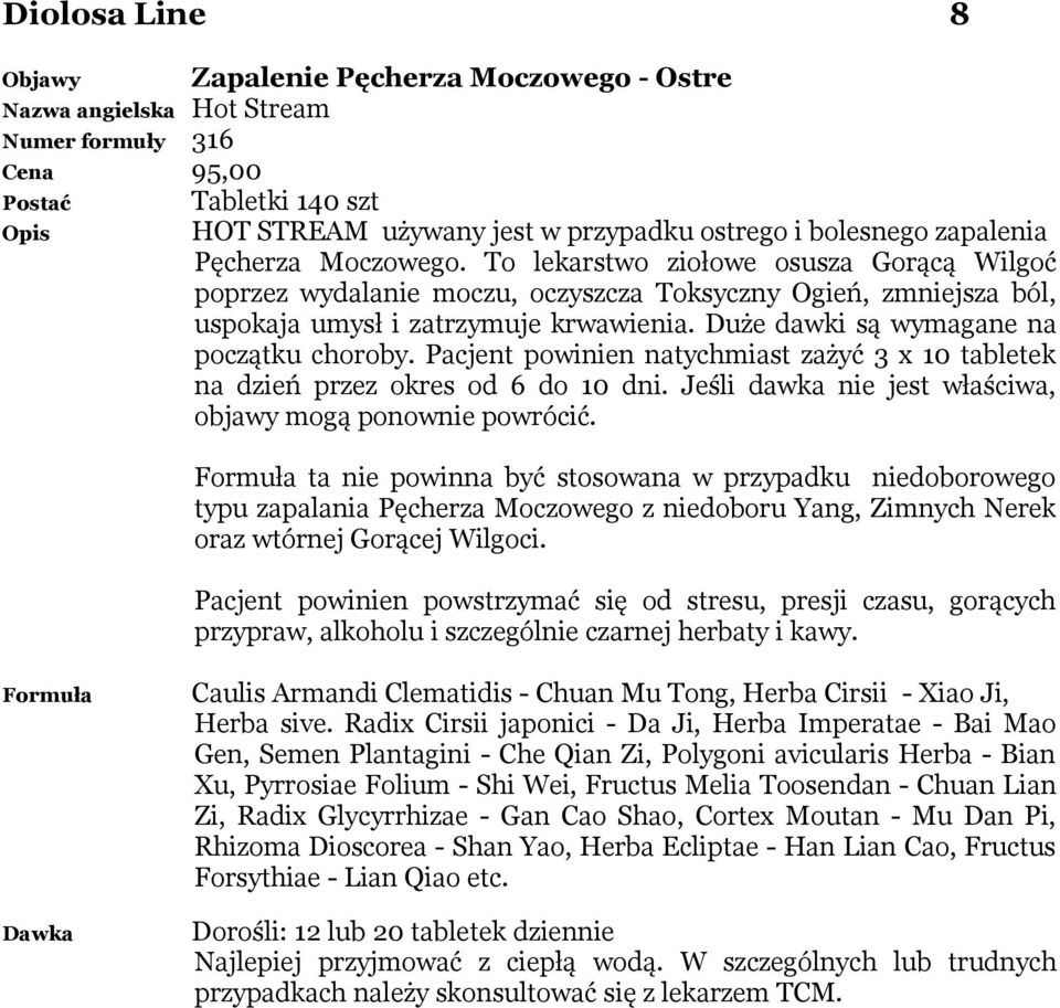 Pacjent powinien natychmiast zażyć 3 x 10 tabletek na dzień przez okres od 6 do 10 dni. Jeśli dawka nie jest właściwa, objawy mogą ponownie powrócić.