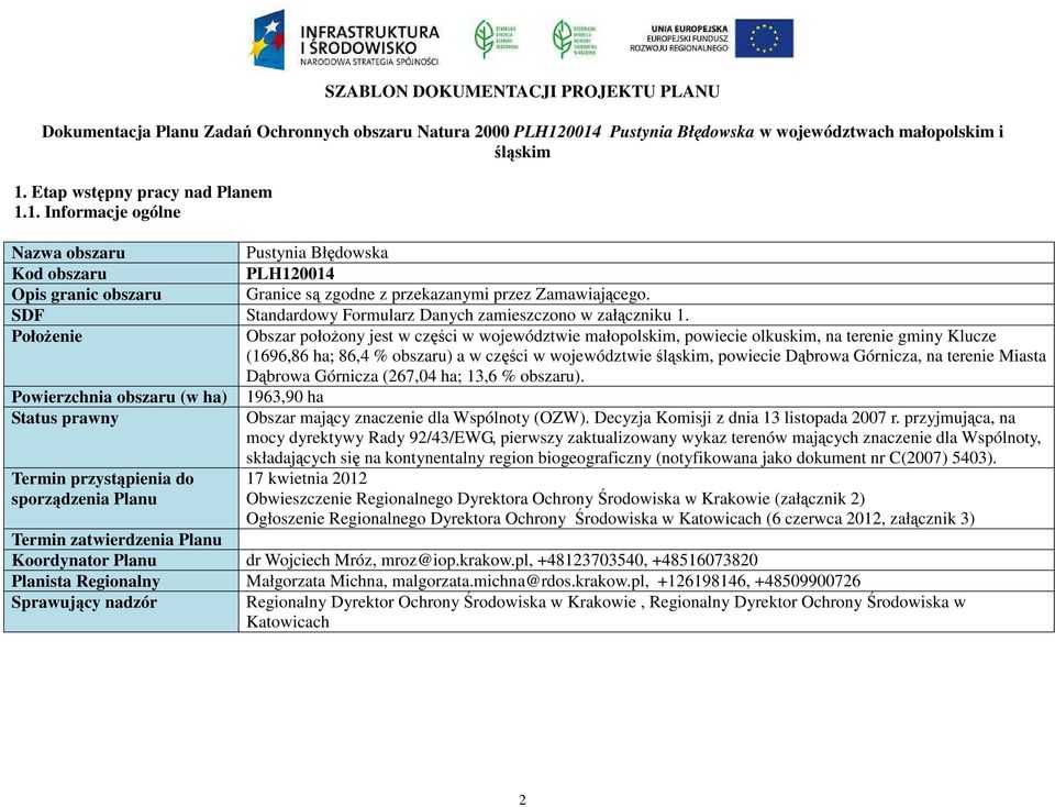 SDF Standardowy Formularz Danych zamieszczono w załączniku 1.