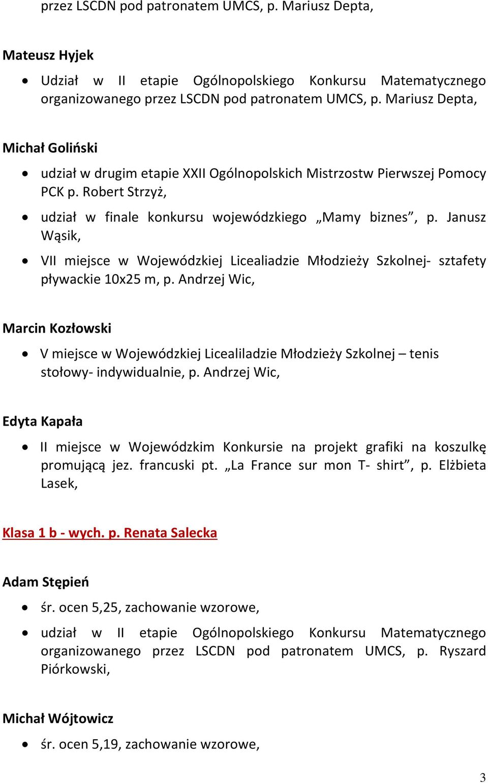Janusz Wąsik, VII miejsce w Wojewódzkiej Licealiadzie Młodzieży Szkolnej- sztafety pływackie 10x25 m, p.