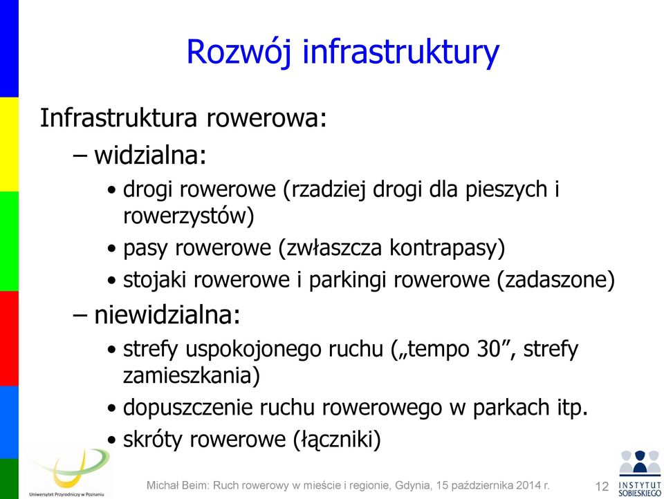 niewidzialna: strefy uspokojonego ruchu ( tempo 30, strefy zamieszkania dopuszczenie ruchu rowerowego w