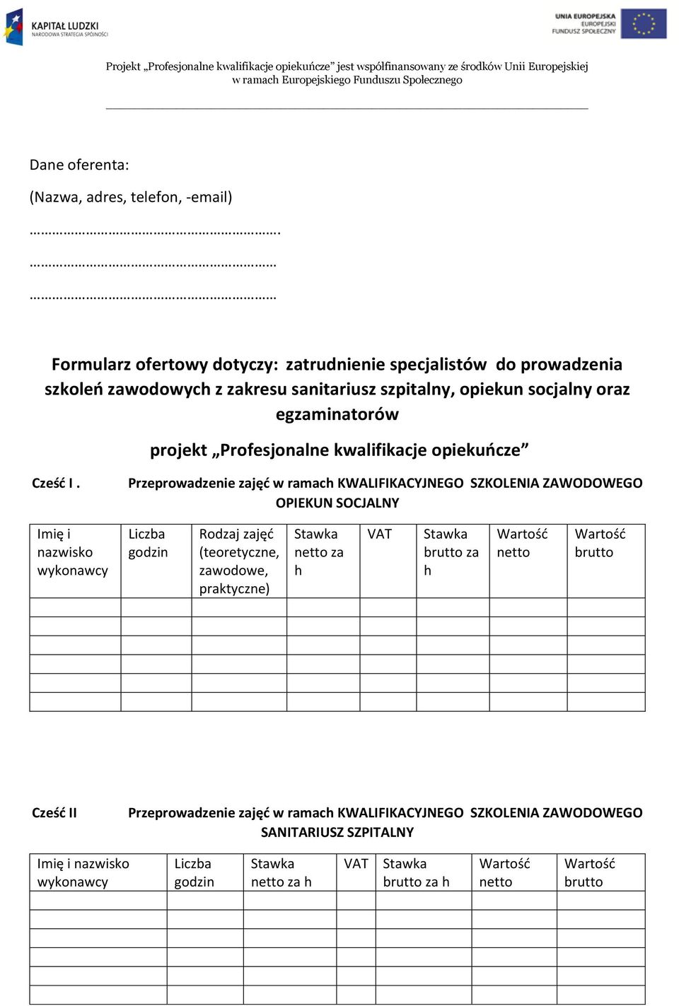 Profesjonalne kwalifikacje opiekuńcze Cześć I.