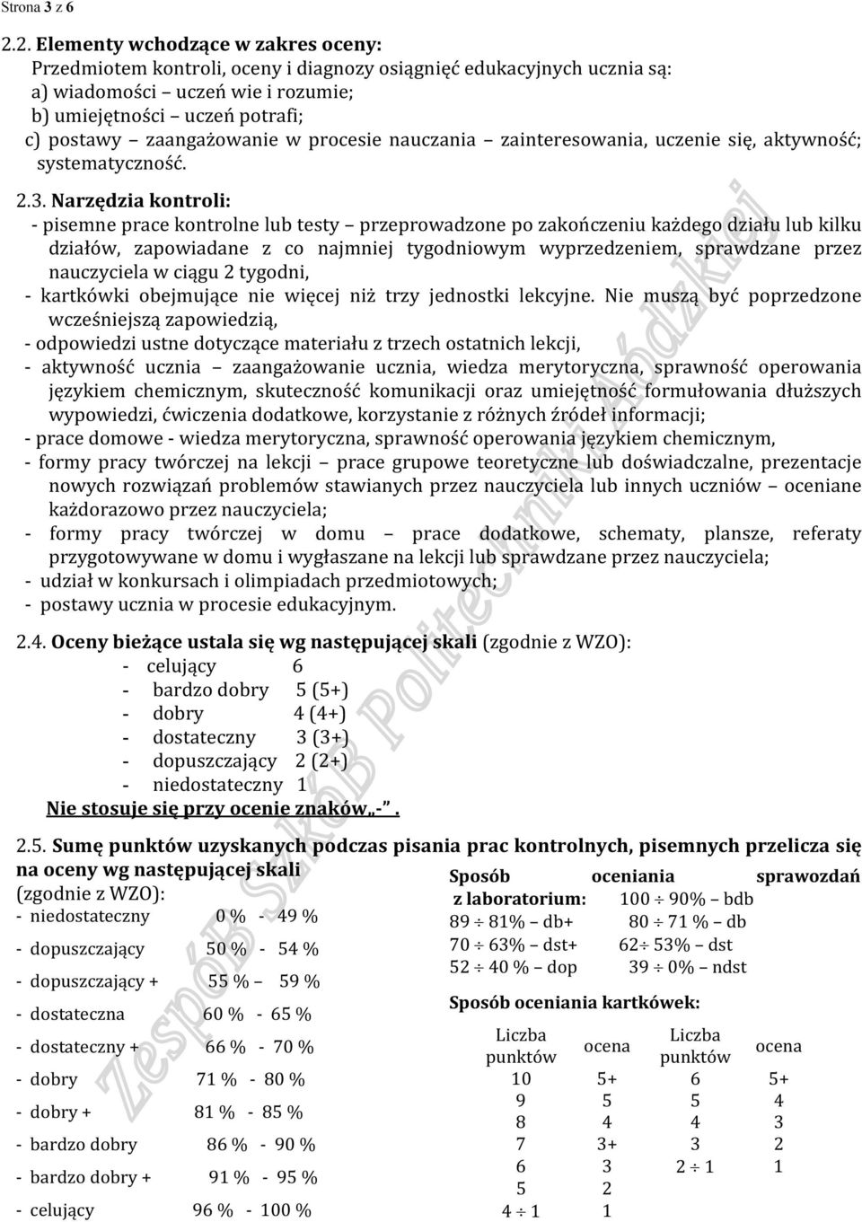 zaangażowanie w procesie nauczania zainteresowania, uczenie się, aktywność; systematyczność. 2.3.