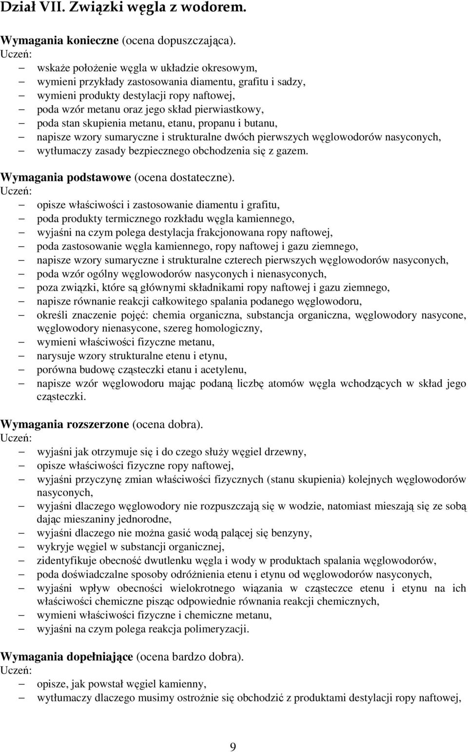 stan skupienia metanu, etanu, propanu i butanu, napisze wzory sumaryczne i strukturalne dwóch pierwszych węglowodorów nasyconych, wytłumaczy zasady bezpiecznego obchodzenia się z gazem.