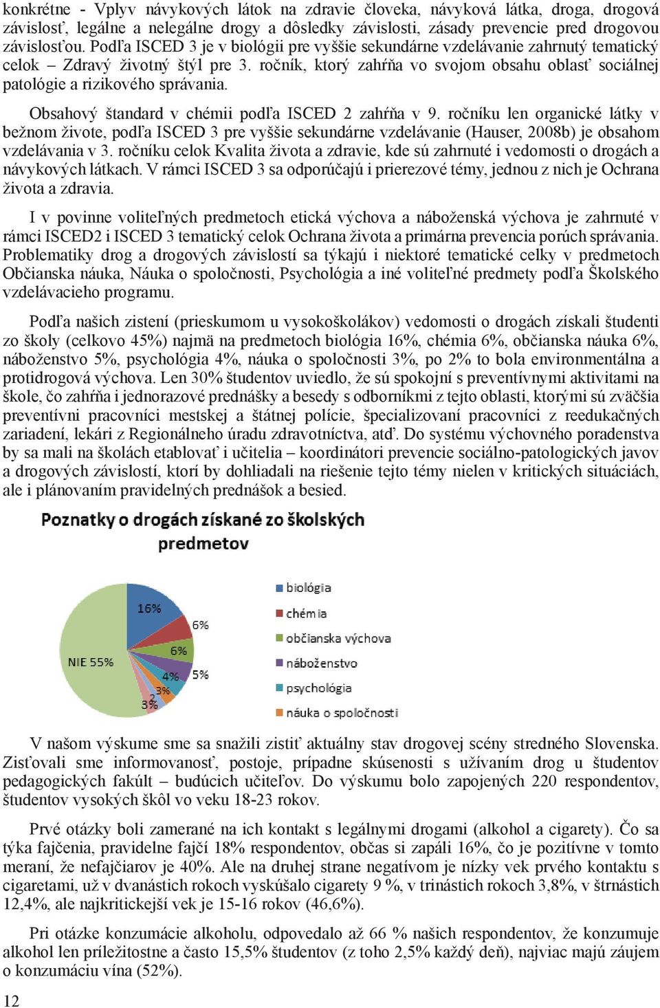 ročník, ktorý zahŕňa vo svojom obsahu oblasť sociálnej patológie a rizikového správania. Obsahový štandard v chémii podľa ISCED 2 zahŕňa v 9.