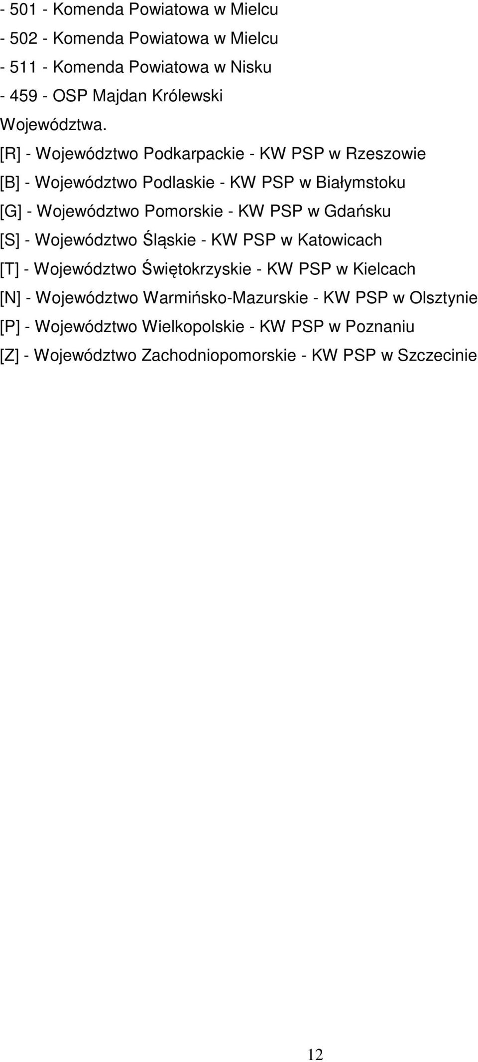 [R] - Województwo Podkarpackie - KW PSP w Rzeszowie [B] - Województwo Podlaskie - KW PSP w Białymstoku [G] - Województwo Pomorskie - KW PSP w