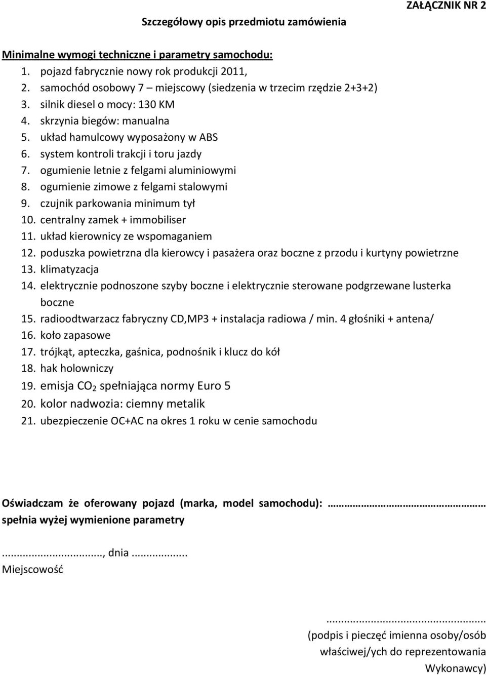 system kontroli trakcji i toru jazdy 7. ogumienie letnie z felgami aluminiowymi 8. ogumienie zimowe z felgami stalowymi 9. czujnik parkowania minimum tył 10. centralny zamek + immobiliser 11.