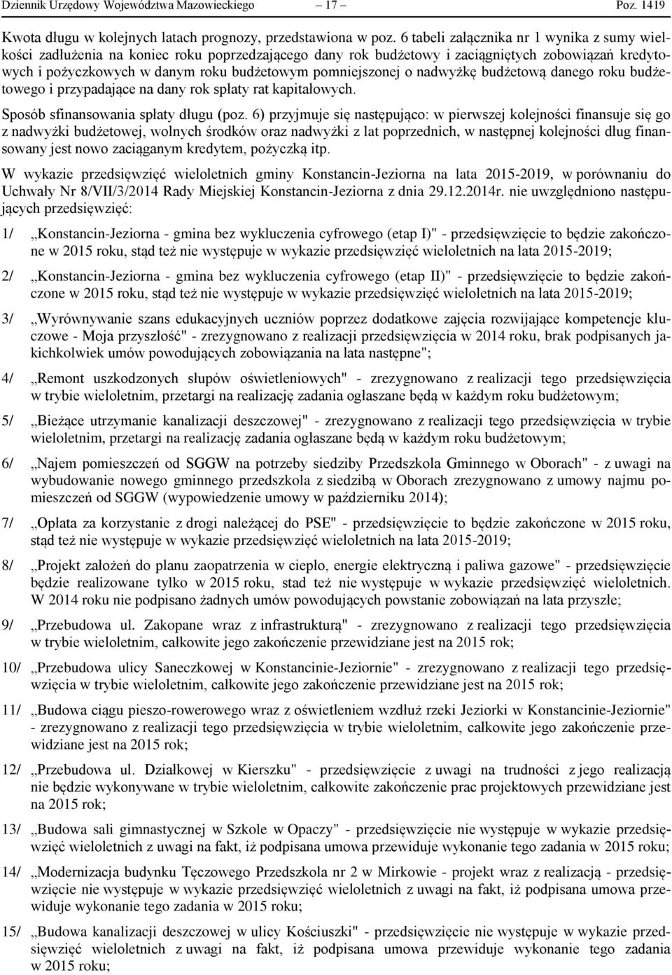pomniejszonej o nadwyżkę budżetową danego roku budżetowego i przypadające na dany rok spłaty rat kapitałowych. Sposób sfinansowania spłaty długu (poz.