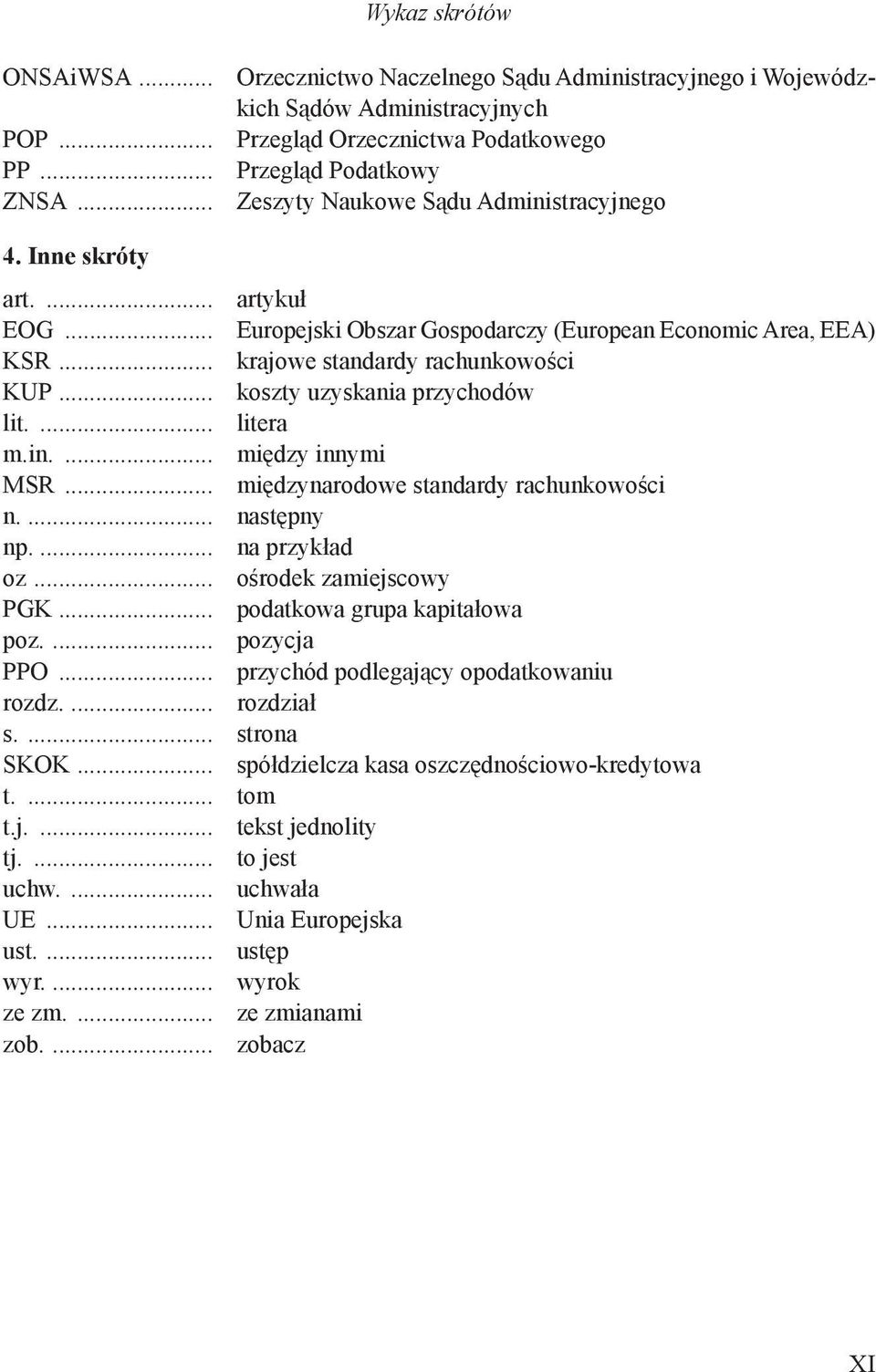 .. koszty uzyskania przychodów lit.... litera m.in.... między innymi MSR... międzynarodowe standardy rachunkowości n.... następny np.... na przykład oz... ośrodek zamiejscowy PGK.