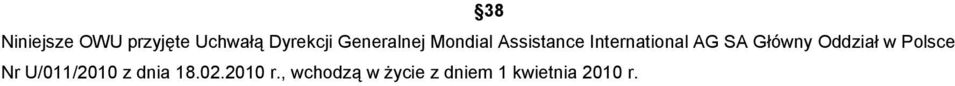 SA Główny Oddział w Polsce Nr U/011/2010 z dnia