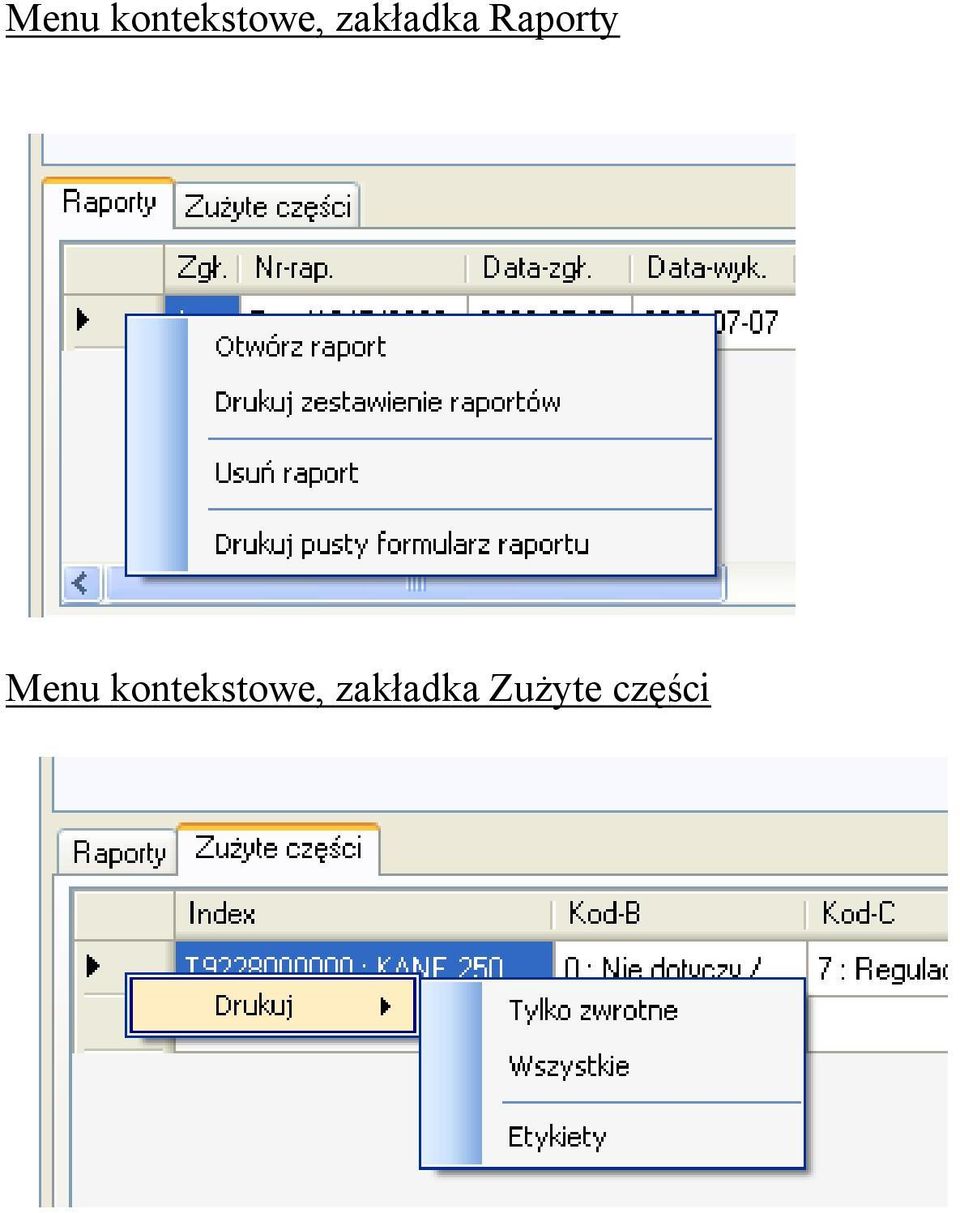 zakładka Zużyte