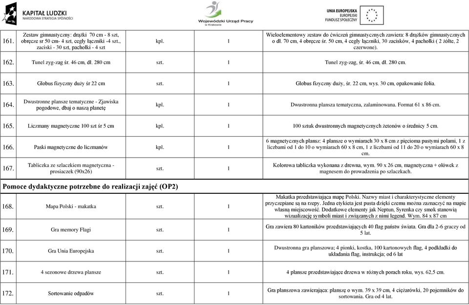 50 cm, 4 cegły łączniki, 30 zacisków, 4 pachołki ( 2 żółte, 2 czerwone). 162. Tunel zyg-zag śr. 46 cm, dł. 280 cm Tunel zyg-zag, śr. 46 cm, dł. 280 cm. 163.