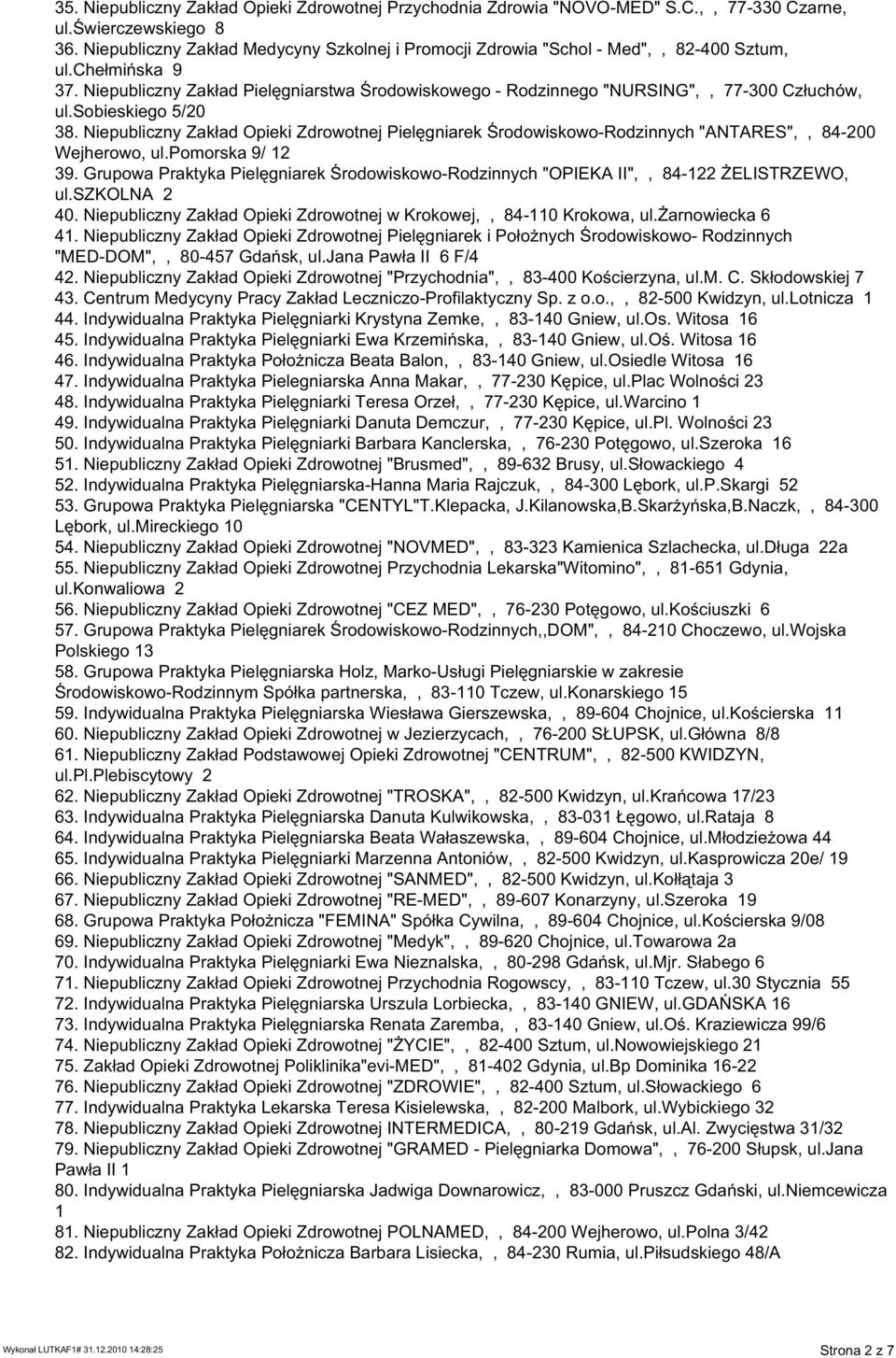 Niepubliczny Zak ad PielŒgniarstwa ƒrodowiskowego - Rodzinnego "NURSING",, 77-300 Cz uch w, ul.sobieskiego 5/20 38.